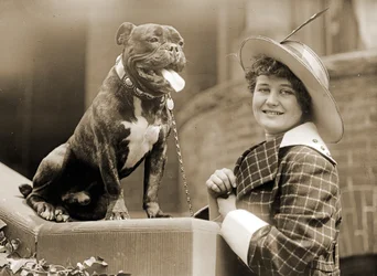 Young Girl and Her Bull Terrier c.1915